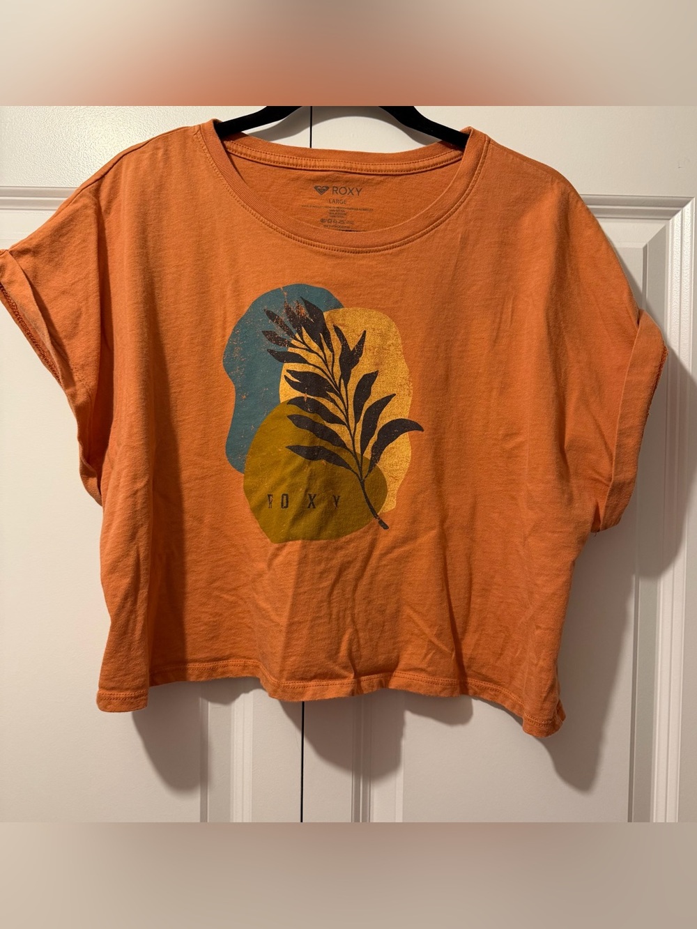 Roxy Orange Graphic Crop Top with Teal and Mustard Accents
